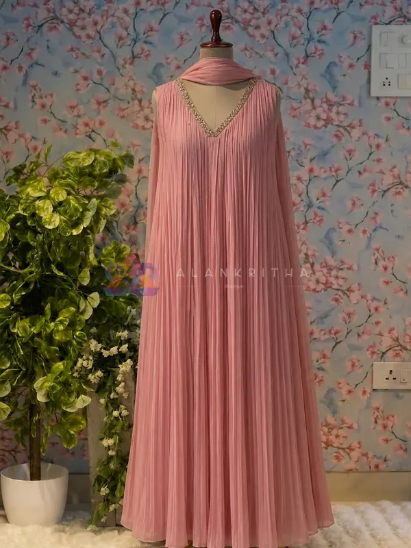 Pastel Pink Micro-Pleated Georgette Silhouette